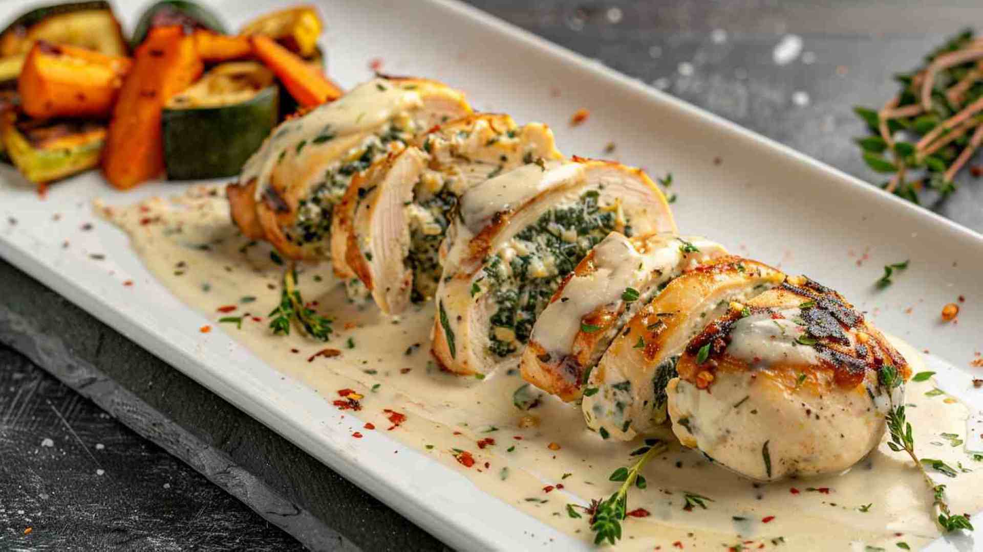 Herb-Stuffed Chicken Breast with Creamy Spinach