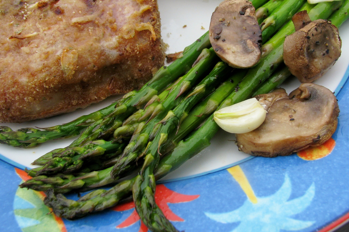 Roasted Asparagus & Lemon-Dill Mushrooms with Herb Butter