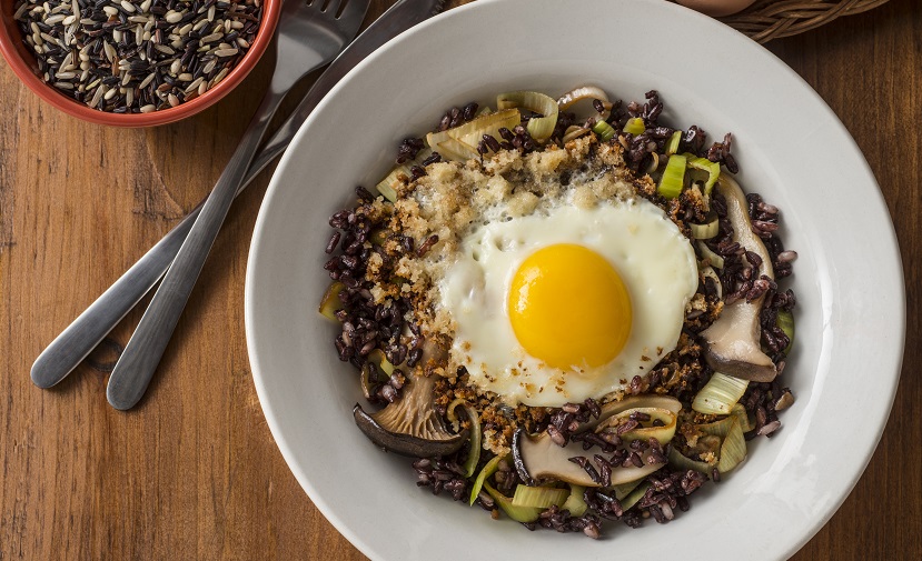 Bacon & Mushroom 'Fried Rice' with Scrambled Eggs