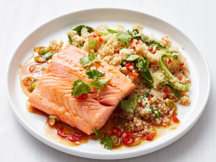 Sesame-Ginger Glazed Salmon with Snap Peas and Quinoa