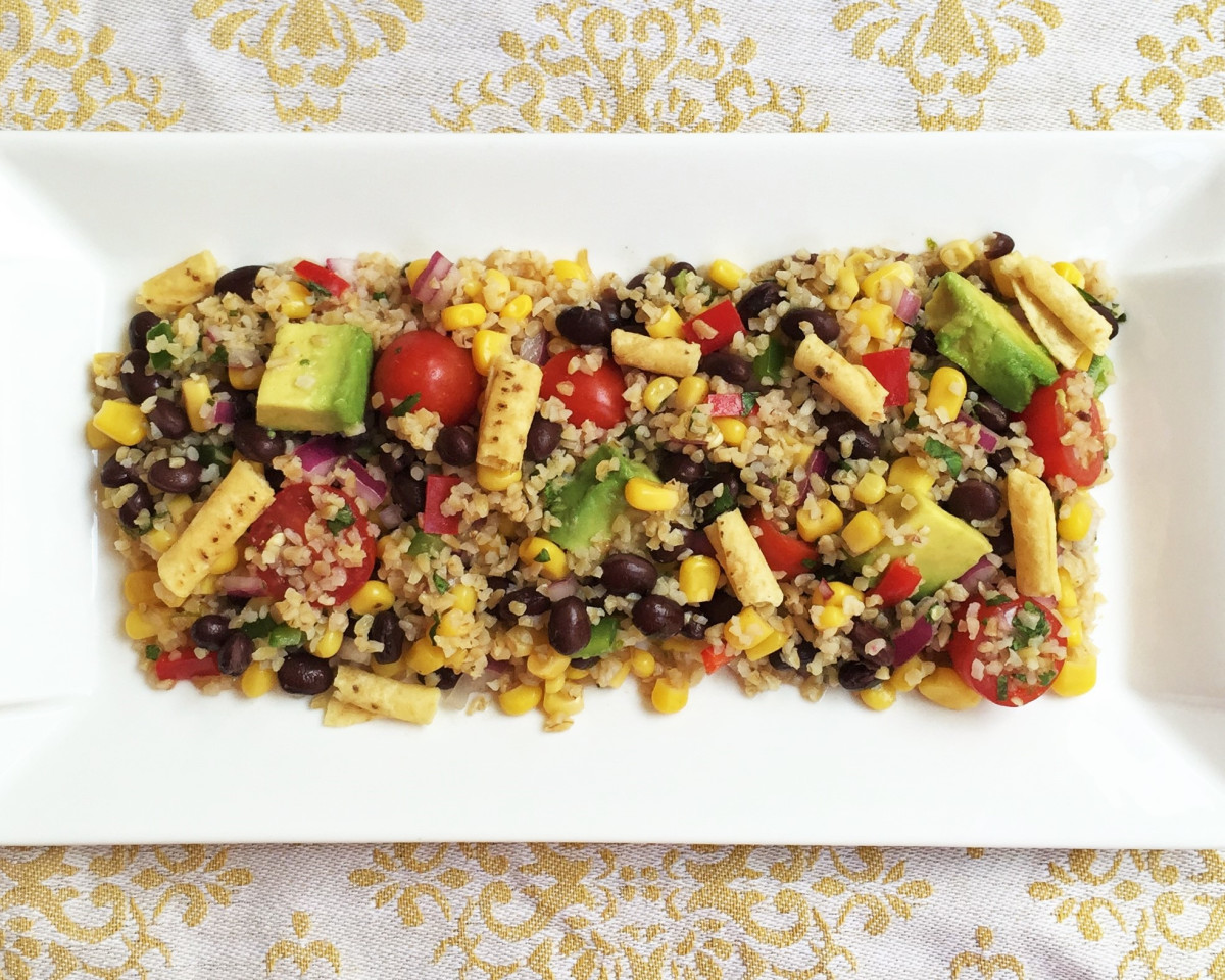 Mediterranean Tabbouleh with Asian Sesame Dressing and Mexican Black Beans