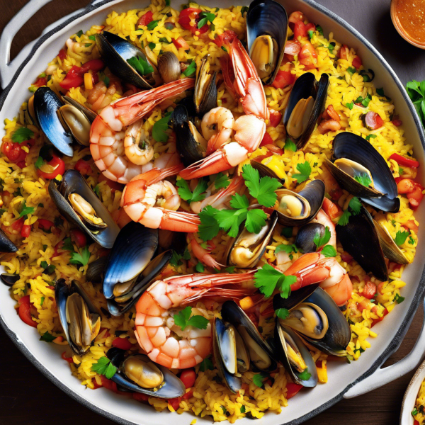 Mediterranean Seafood Paella with Saffron and Piquillo Peppers