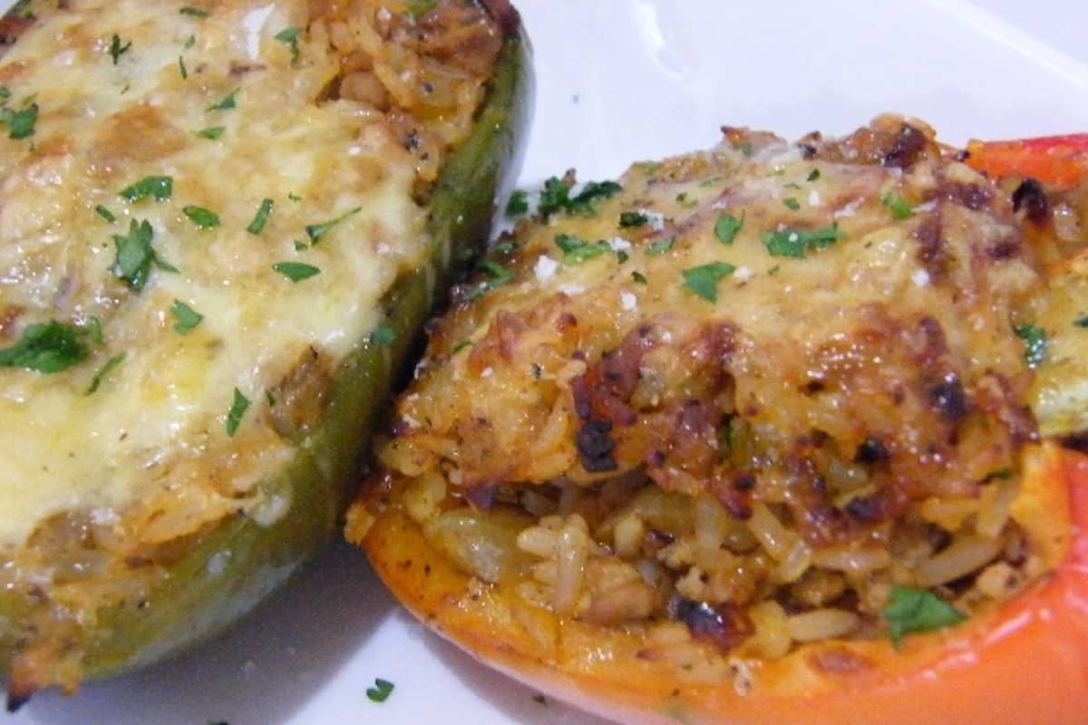 Spiced Pork-Stuffed Bell Peppers with Cauliflower Rice