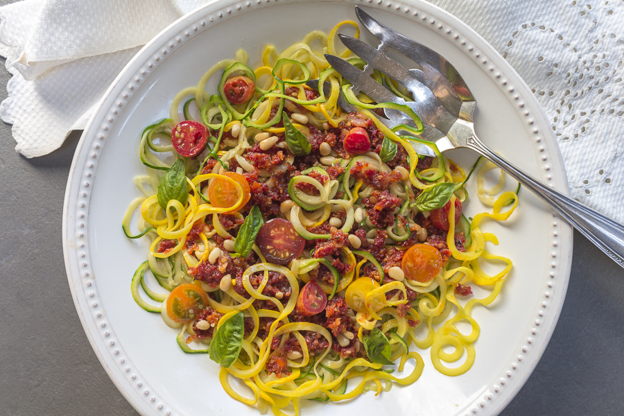 Sun-Dried Tomato Zucchini Noodles with Herb Pesto