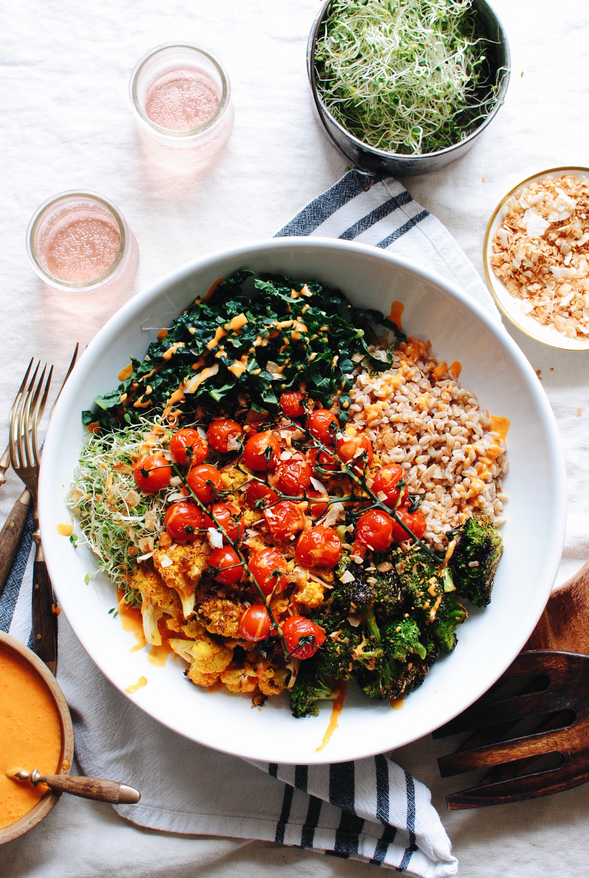 Roasted Farro & Roasted Vegetable Grain Bowl with Tahini Dressing