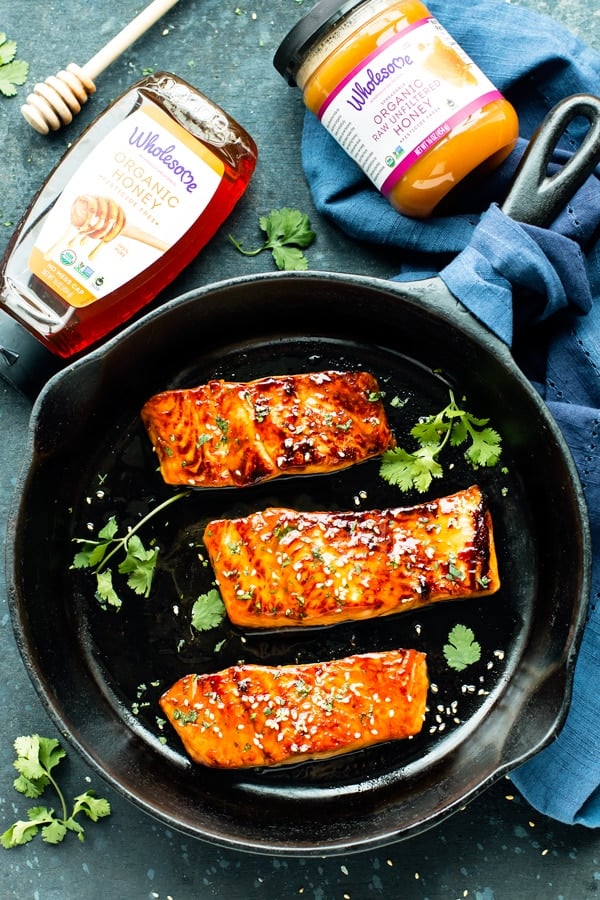 Honey-Sriracha Glazed Salmon with Sesame Greens