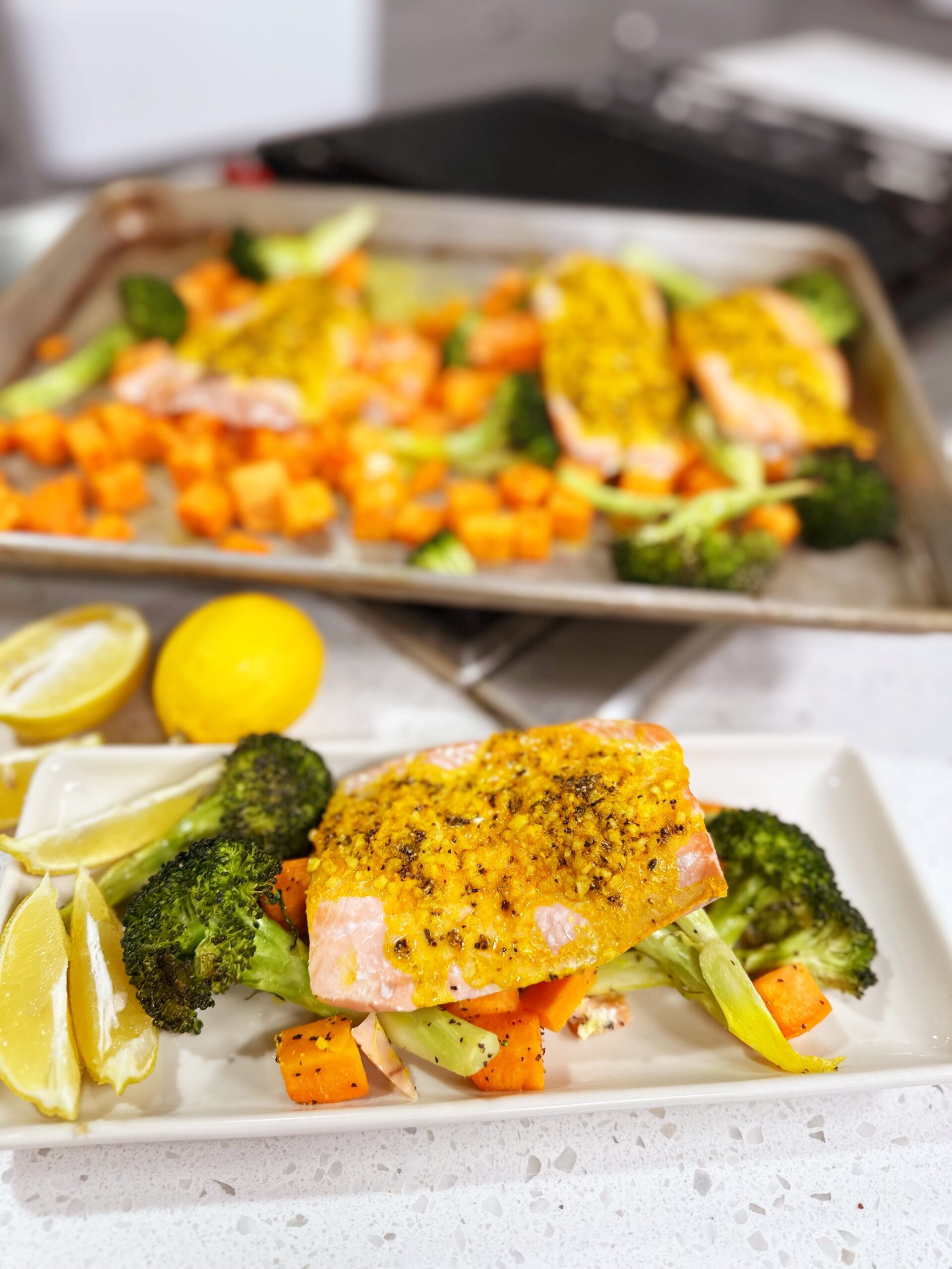 Golden Turmeric-Ginger Salmon with Roasted Sweet Potatoes