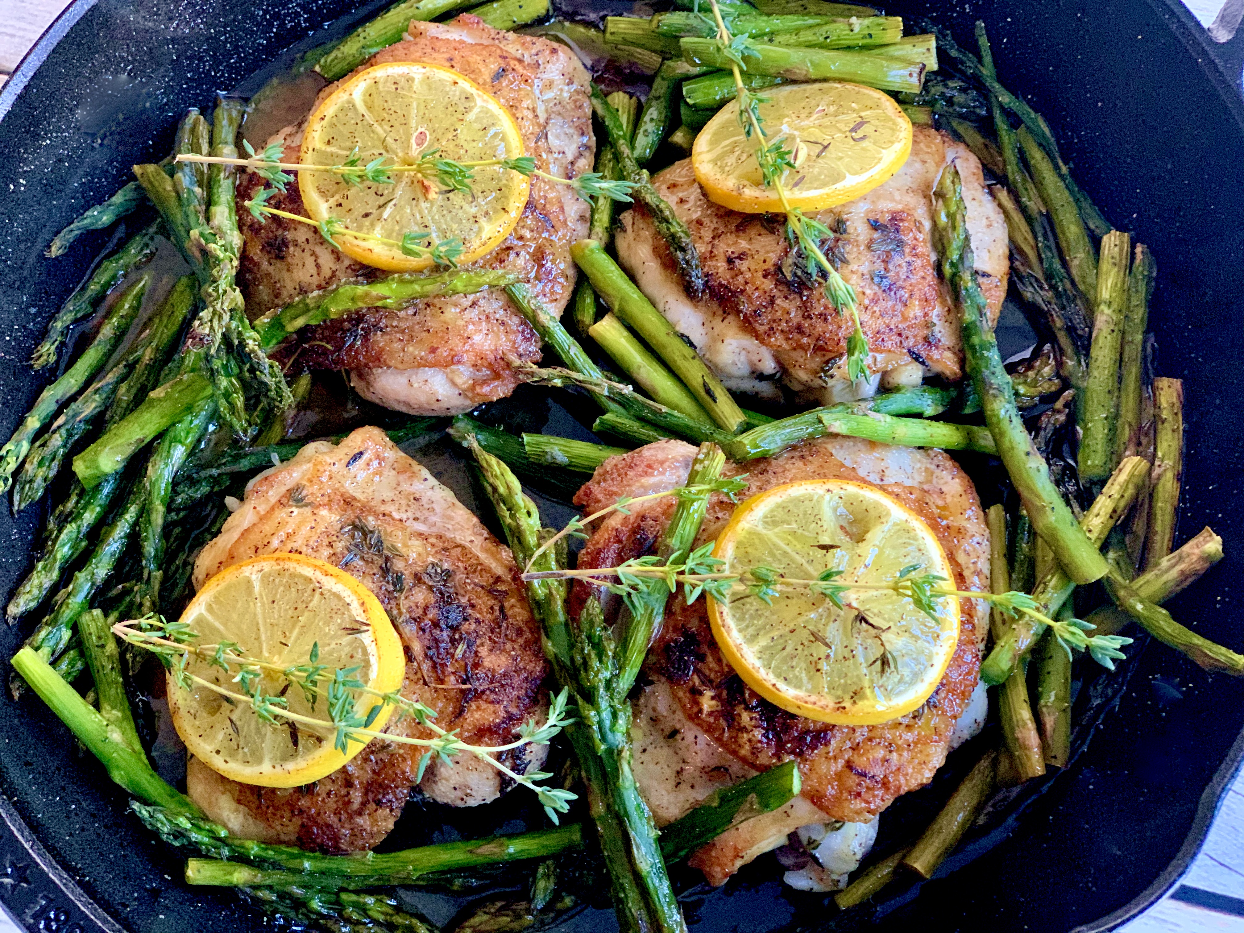 Quick Lemon-Herb Chicken Thighs with Asparagus