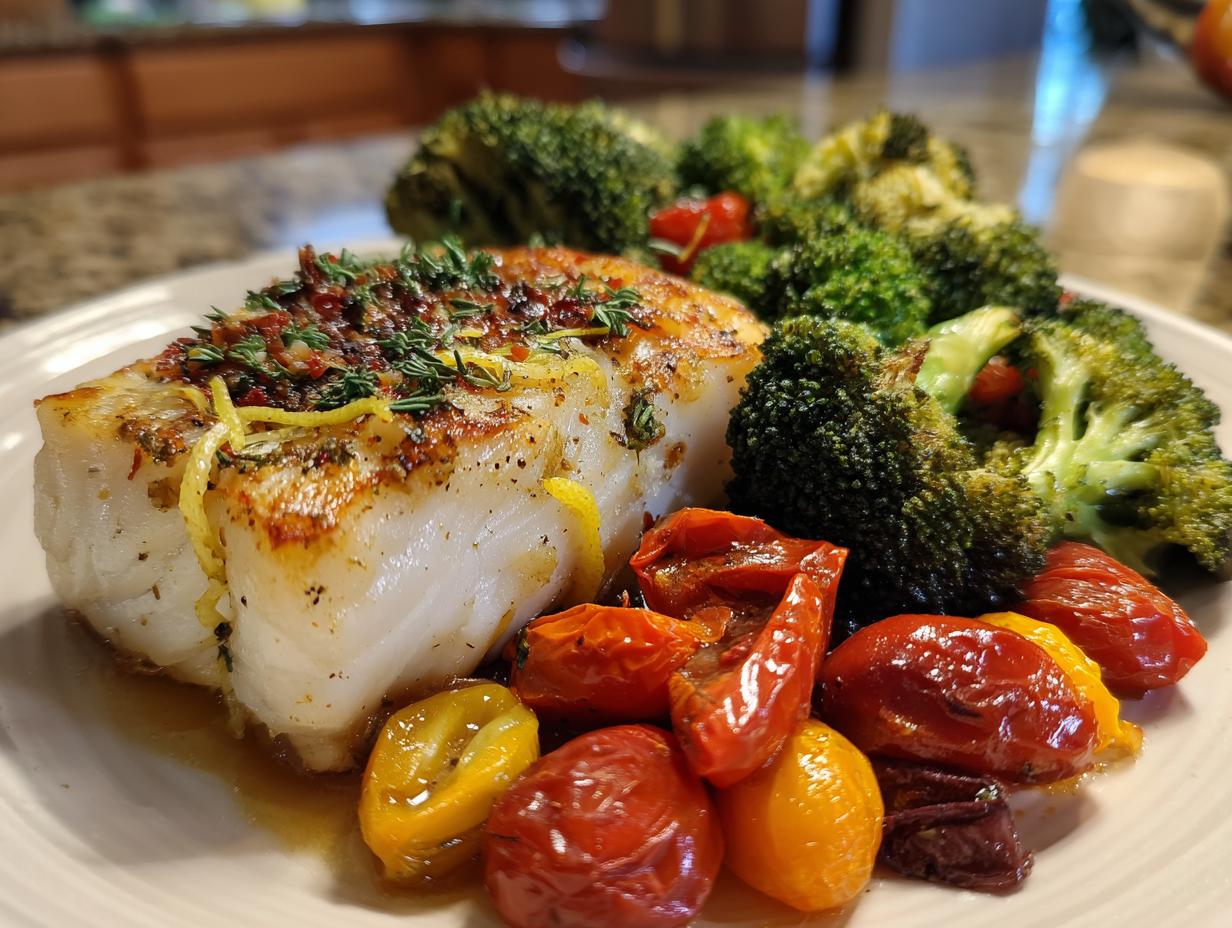 Baked Lemon-Herb Cod with Roasted Vegetables