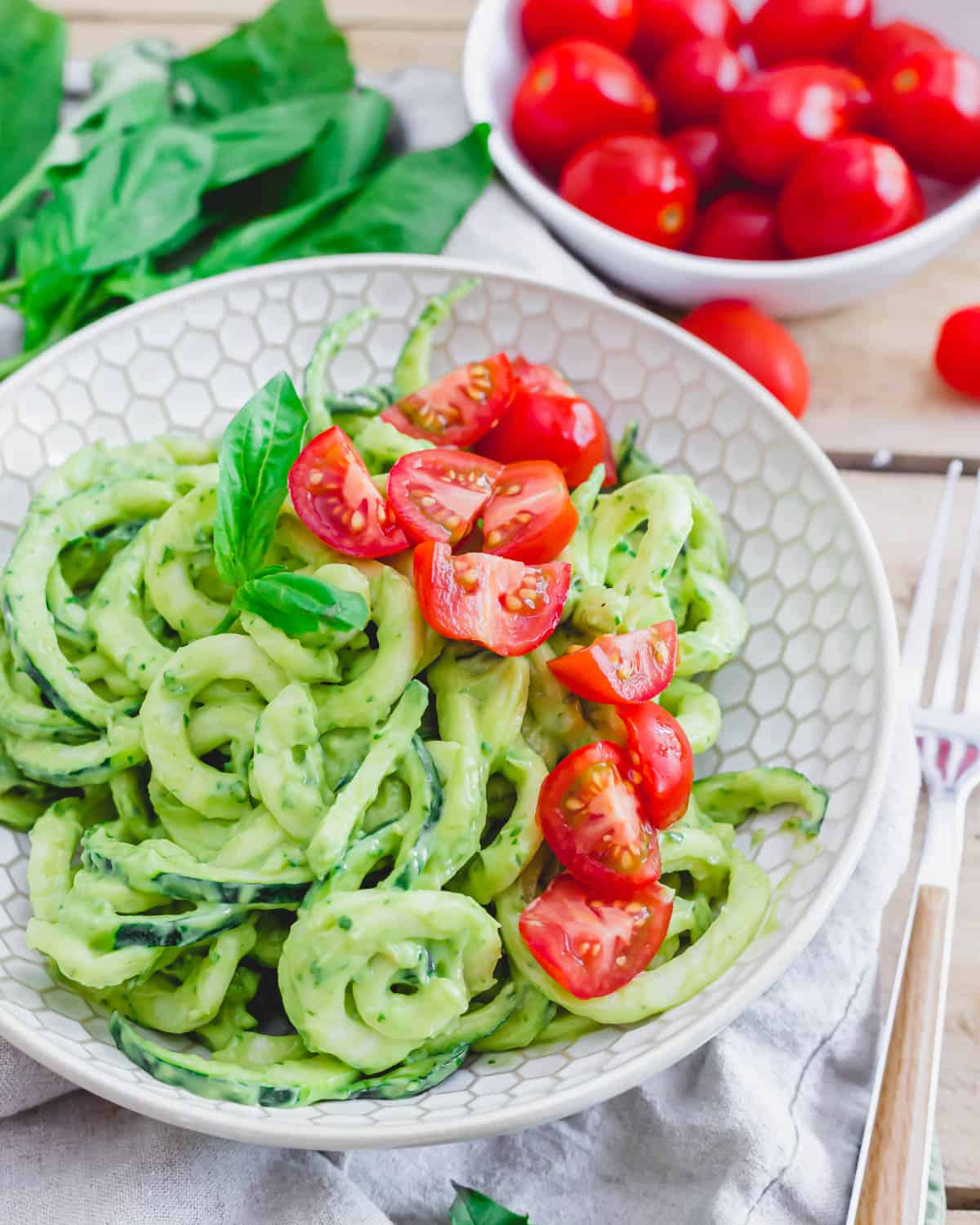 Savory Avocado-Zucchini Noodles with Fermented Kimchi