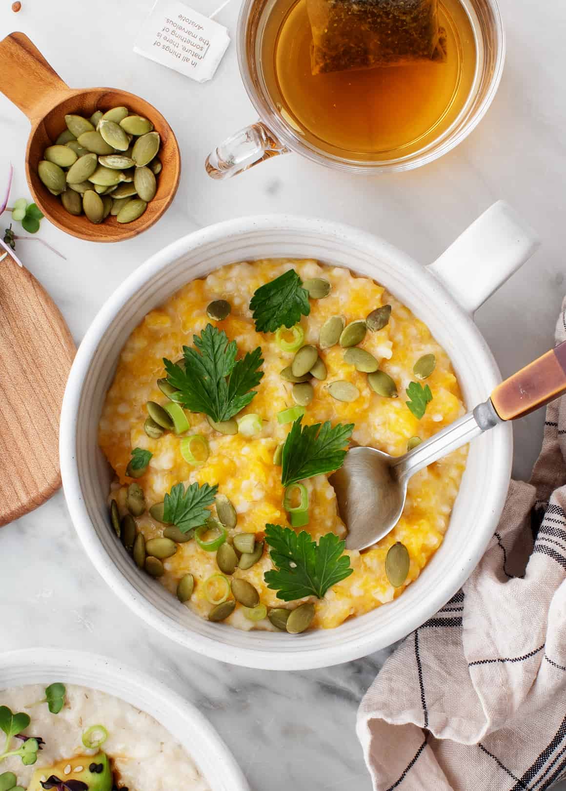 Warm Tahini-Spiced Oat Porridge with Toasted Almonds