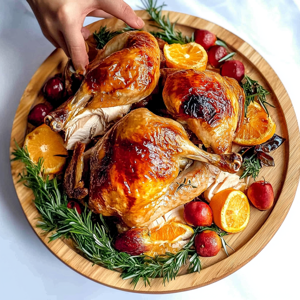 Cranberry-Orange Glazed Roast Chicken with Herb Potatoes