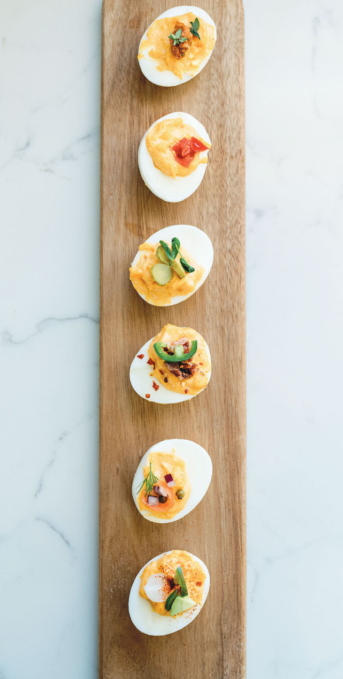 Dino-Egg Deviled Eggs with Edible Flower 'Dots'