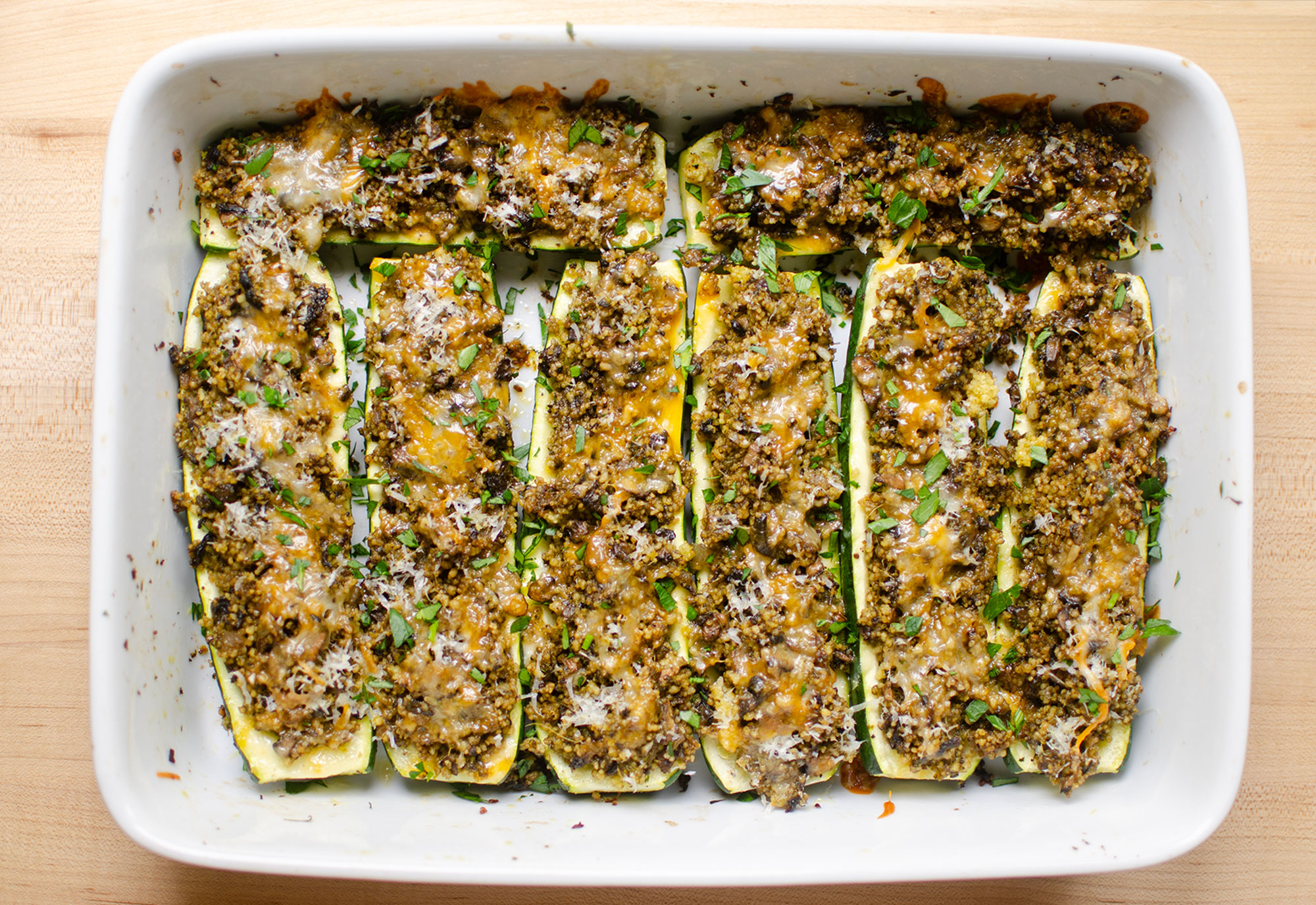 Mushroom & Parmesan Stuffed Zucchini Boats