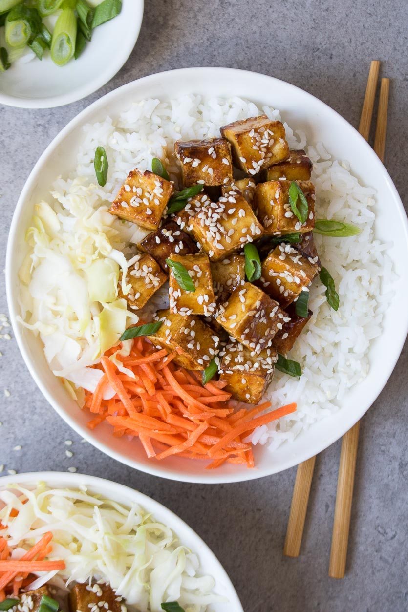 Miso-Glazed Black Bean Tofu Bowls with Sesame Greens