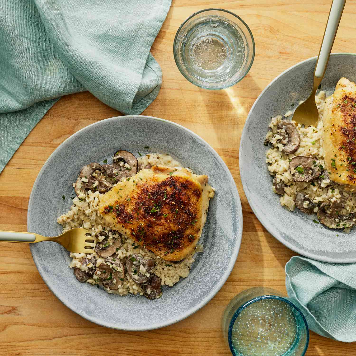 Herb-Crusted Chicken with Creamy Cauliflower Rice
