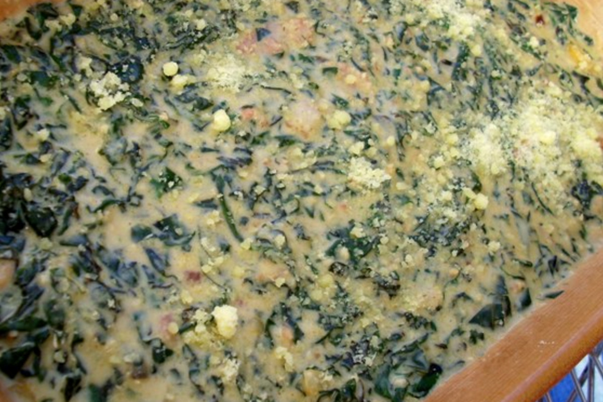 Spinach & Cheddar Egg Bake with Crispy Bacon