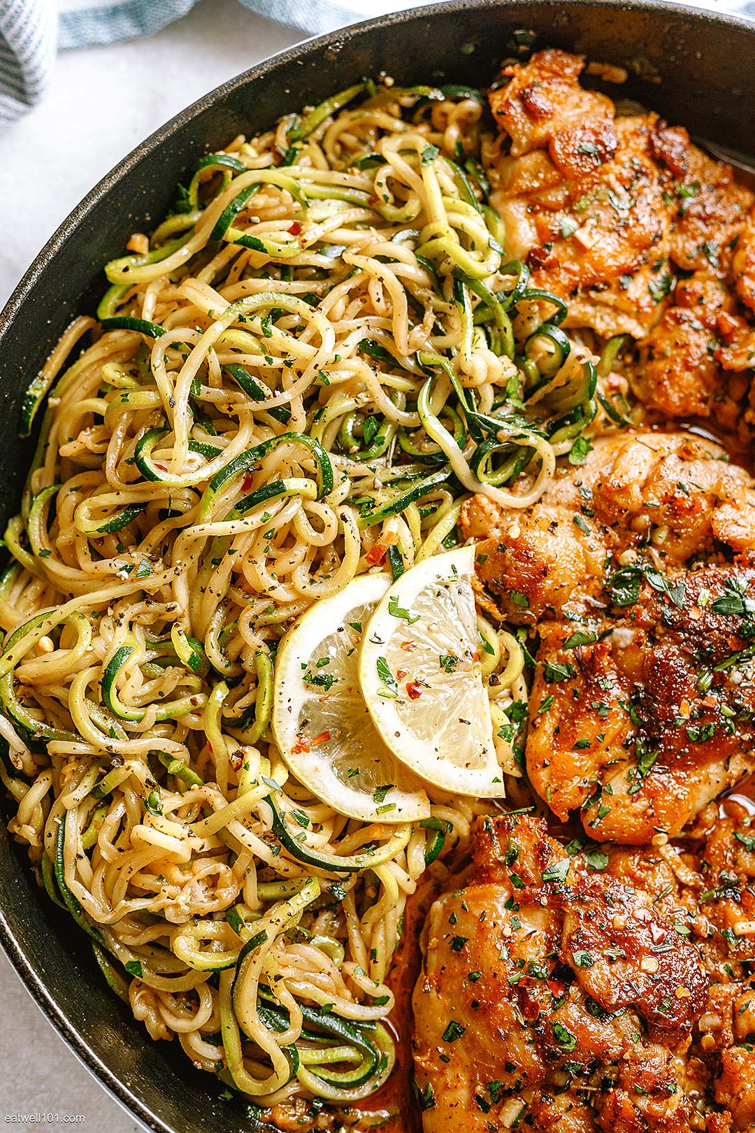Herb-Crusted Chicken Thighs with Garlic-Infused Zucchini Noodles