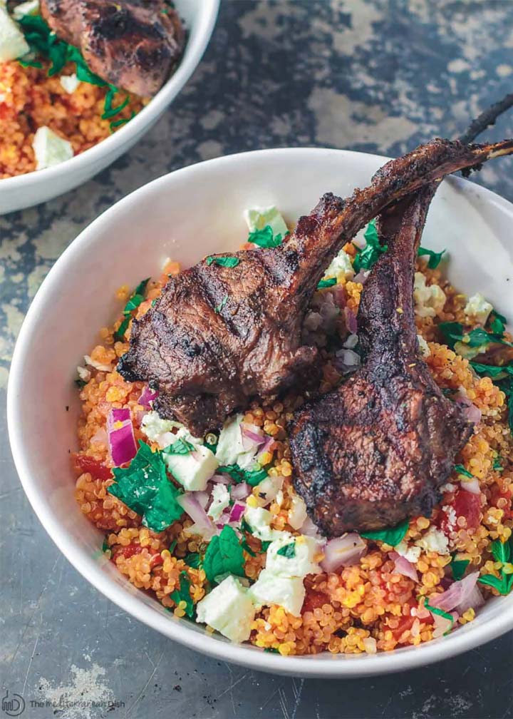 Minty Tomato Quinoa with Grilled Lamb Chops