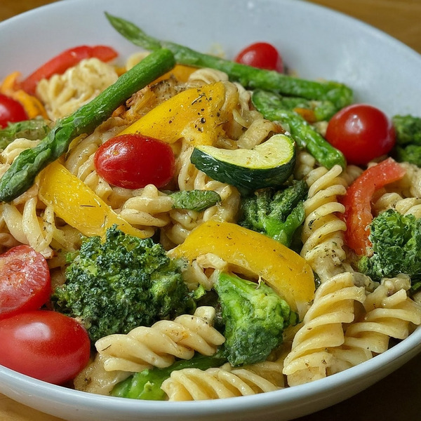 Bounce House Pasta with Rainbow Veggies