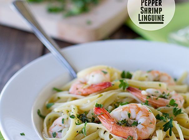 One-Pot Lemon-Pepper Shrimp & Linguine with Cherry Tomatoes