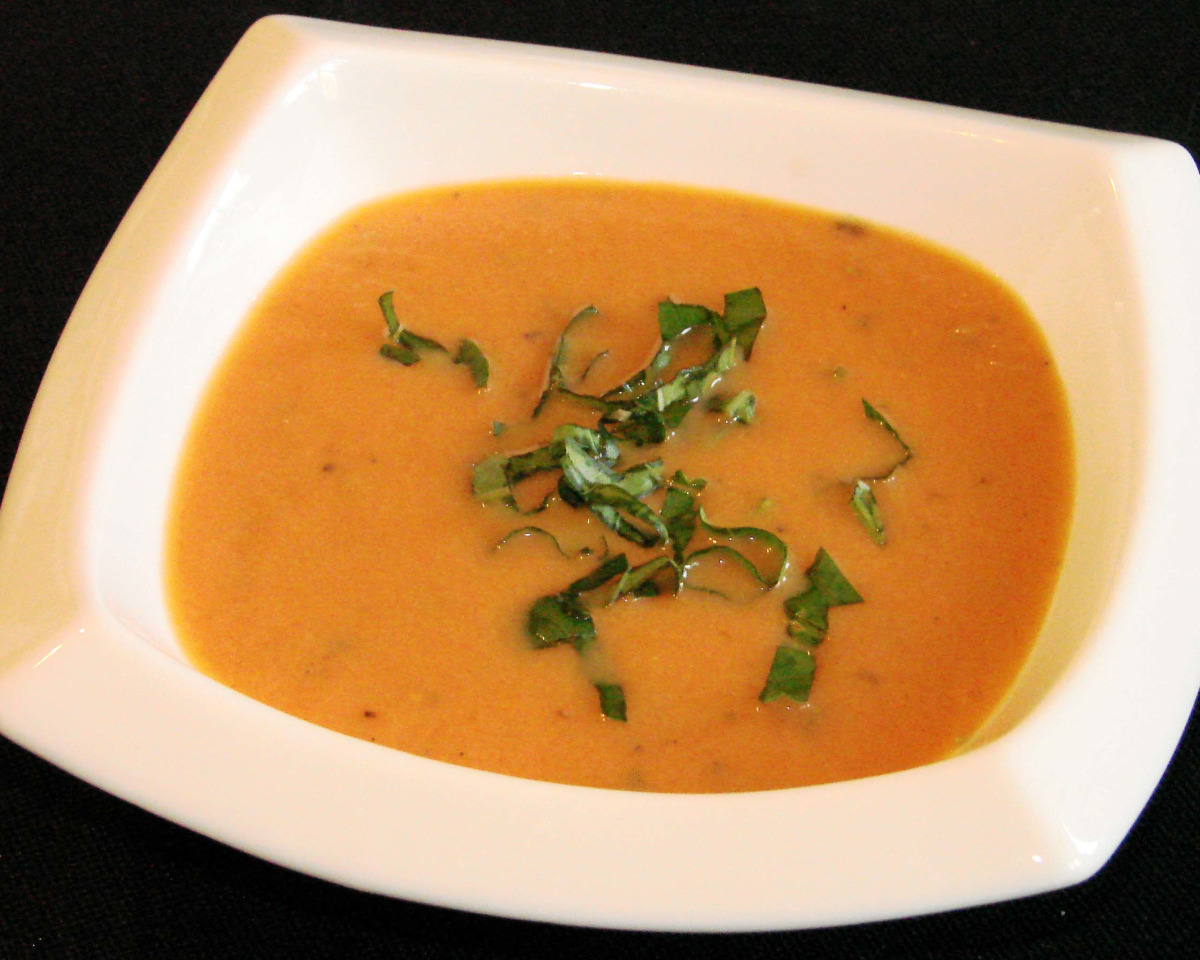 Tangy Tomato & Apple Cider Vinegar Soup with Herb Swirl