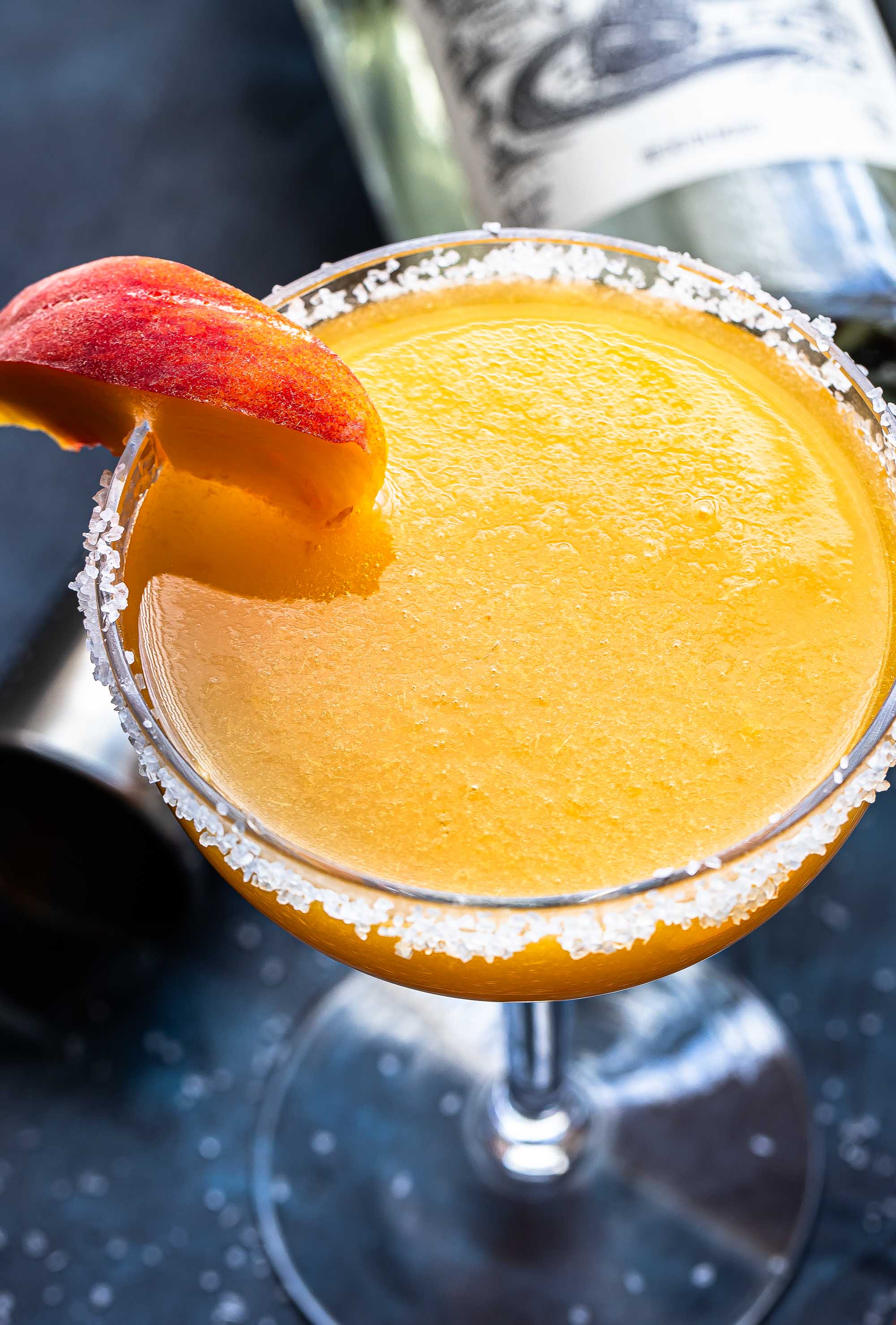 Spiced Smoked Peach Margarita with Chili Rim