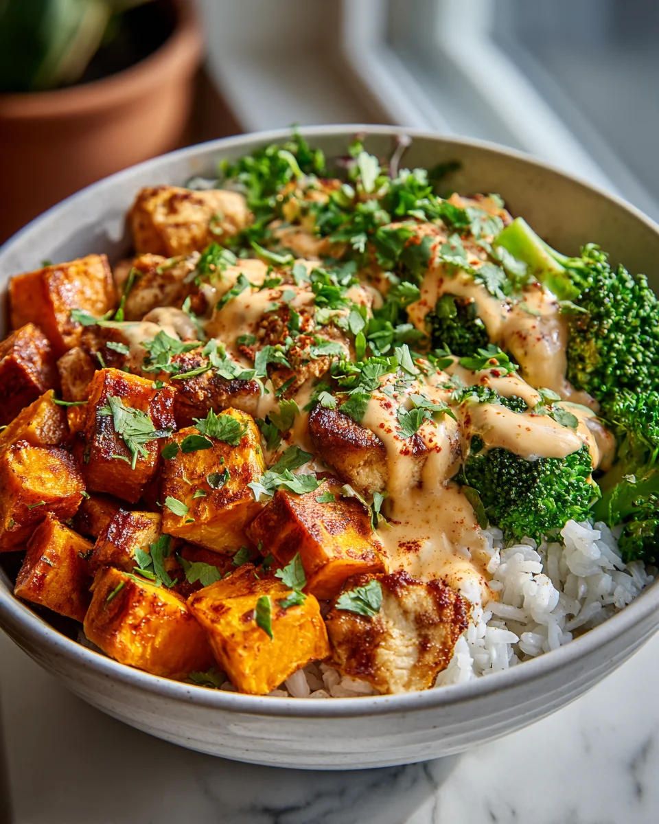 Reboot-Ready Chicken & Sweet Potato Bowl with Herb Oil