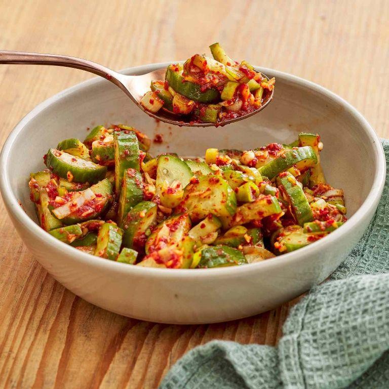 Probiotic Kimchi Cucumber Salad with Miso Dressing