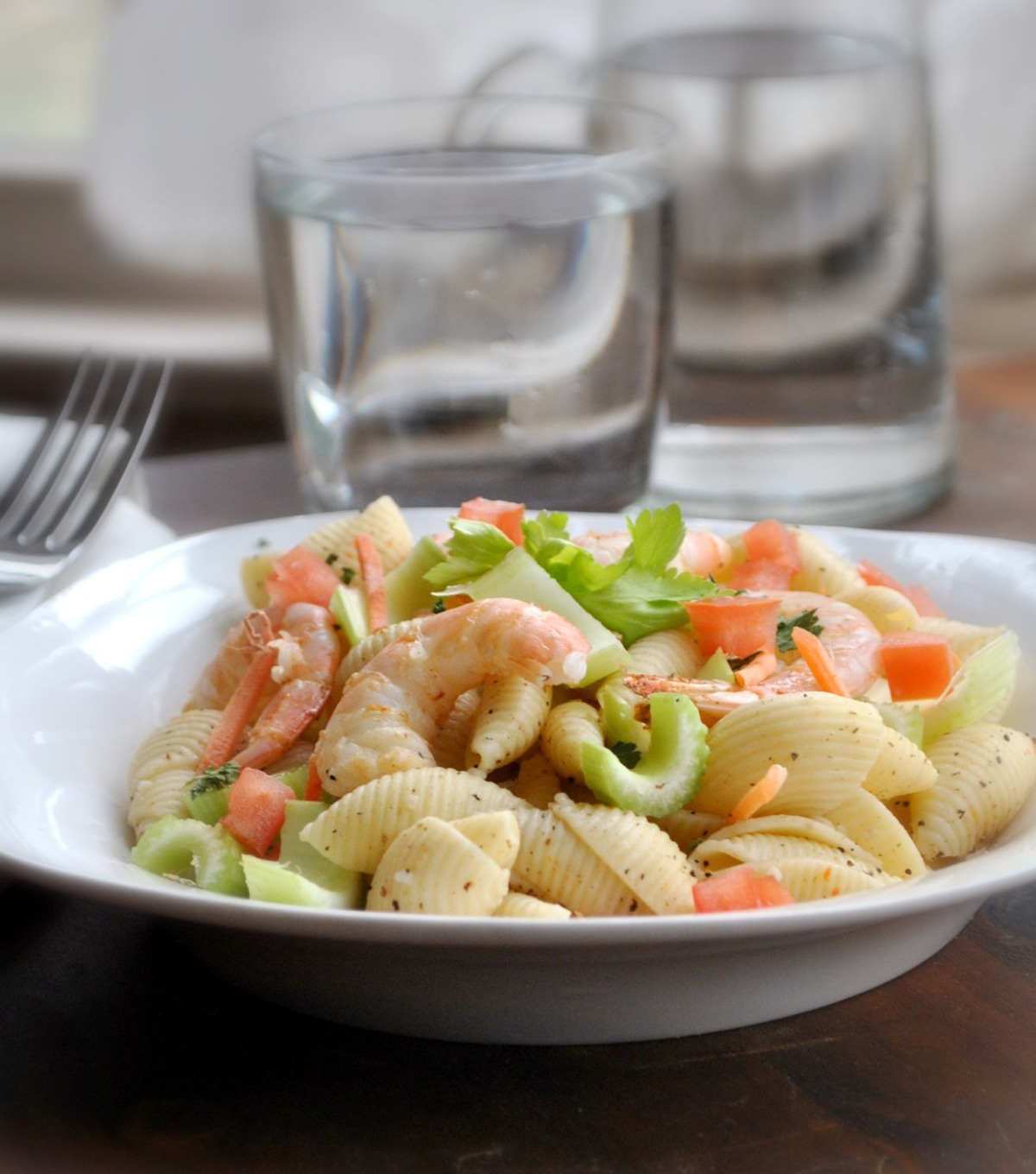 Half-Shell Pasta Salad with Shrimp and Arugula