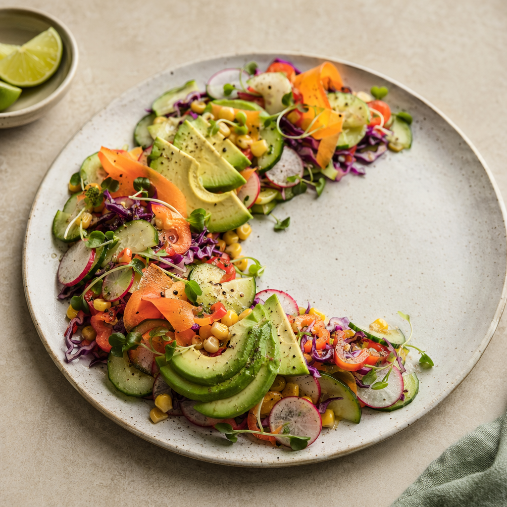 Half-Moon Veggie Salad with Avocado and Lime
