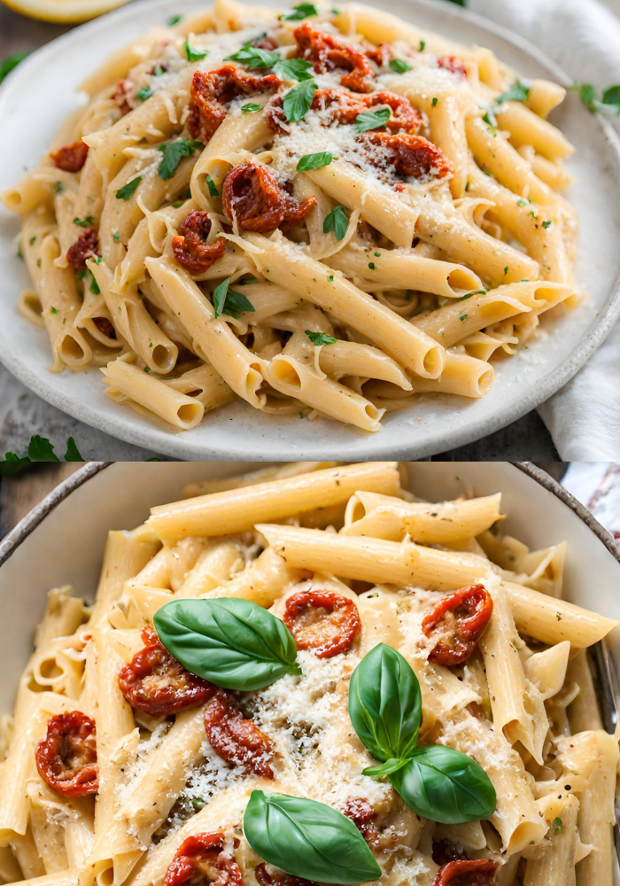 Creamy Avocado & Sun-Dried Tomato Pasta with Parmesan