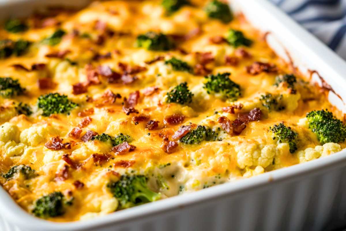 Cheesy Broccoli and Cauliflower Bake with Parmesan Crust