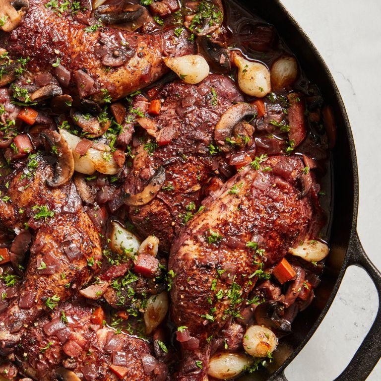 Burgundy-Infused Coq au Vin with Pearl Onions