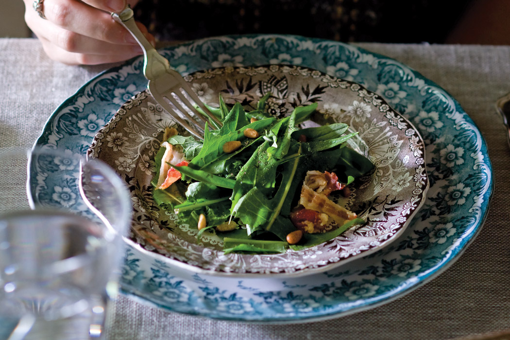 Dandelion Greens & Lemon-Honey Salad with Crispy Chickpeas