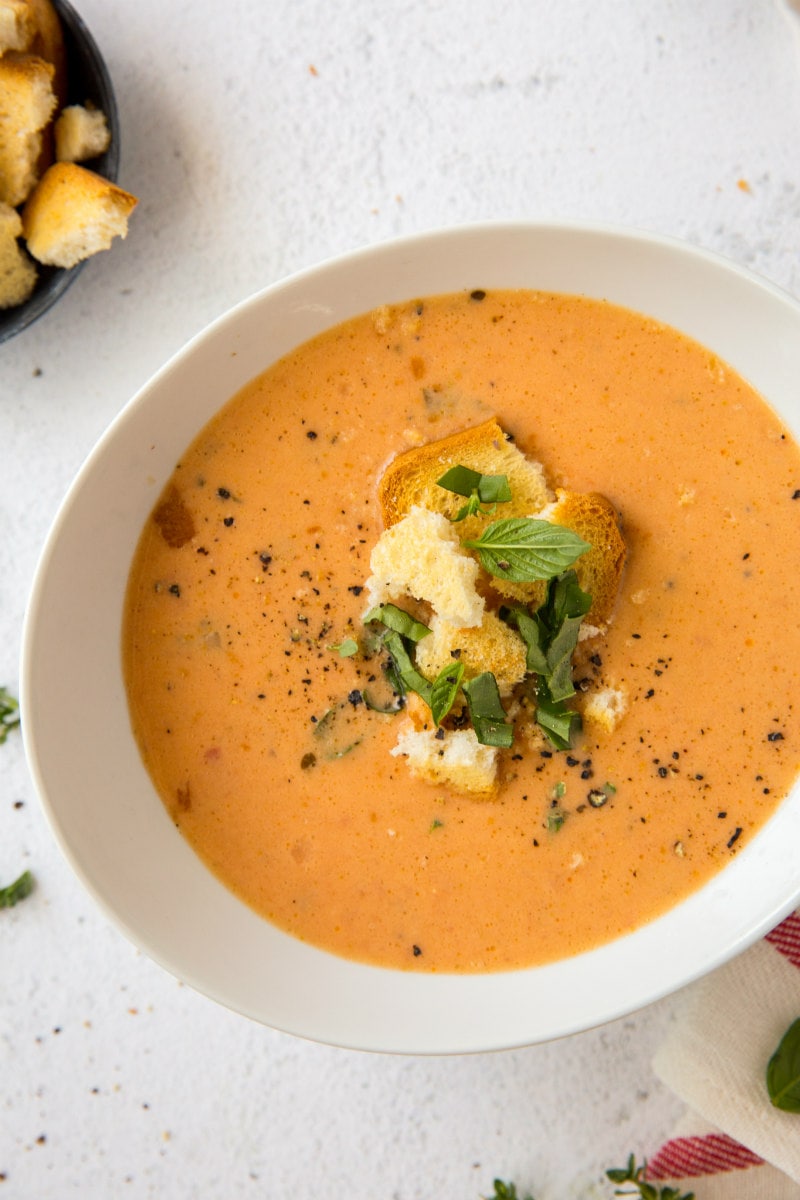 Elegant Tomato Basil Soup with Herbed Croutons
