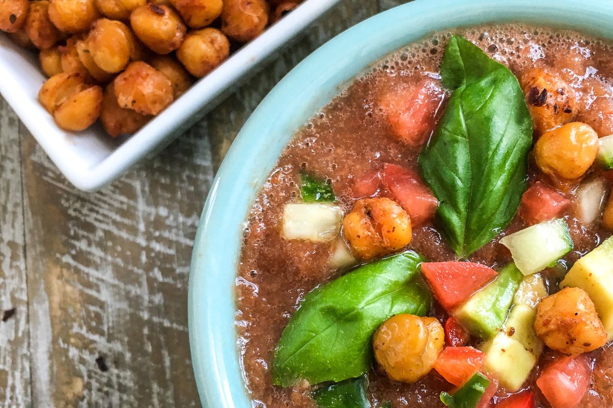 Cucumber-Mint Gazpacho with Herbed Chickpea Croutons