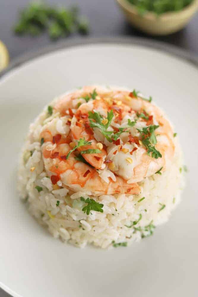 Garlic-Saffron Shrimp with Lemon-Dill Rice