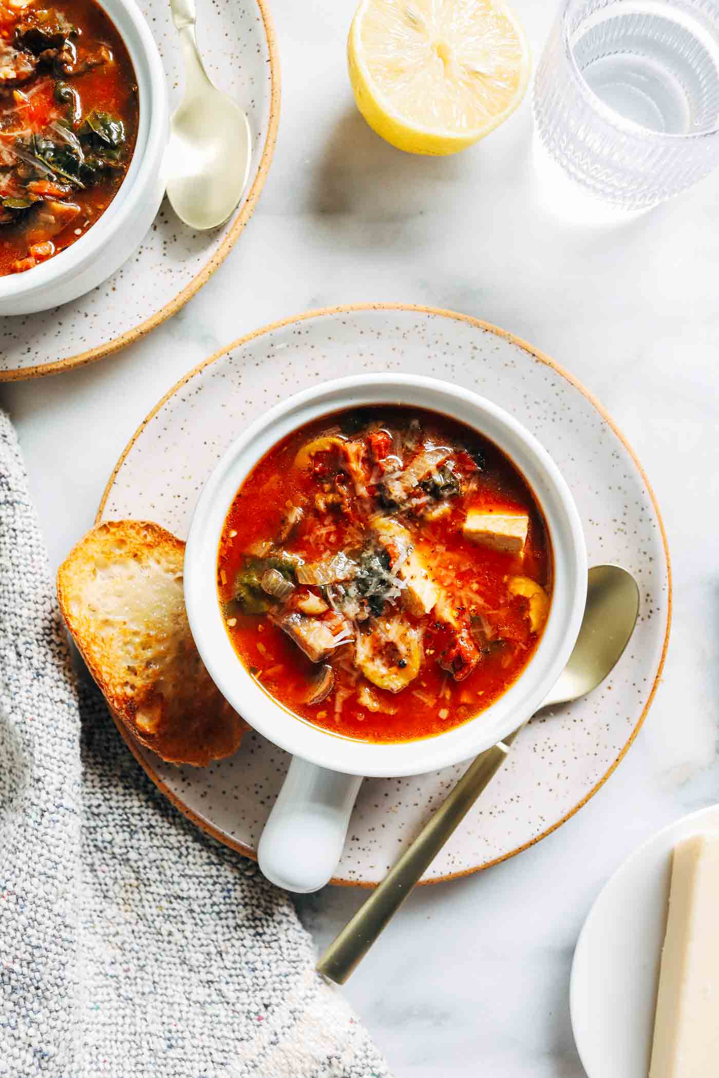 Italian Vegetable and Tofu Soup with Asian Broth and Sesame