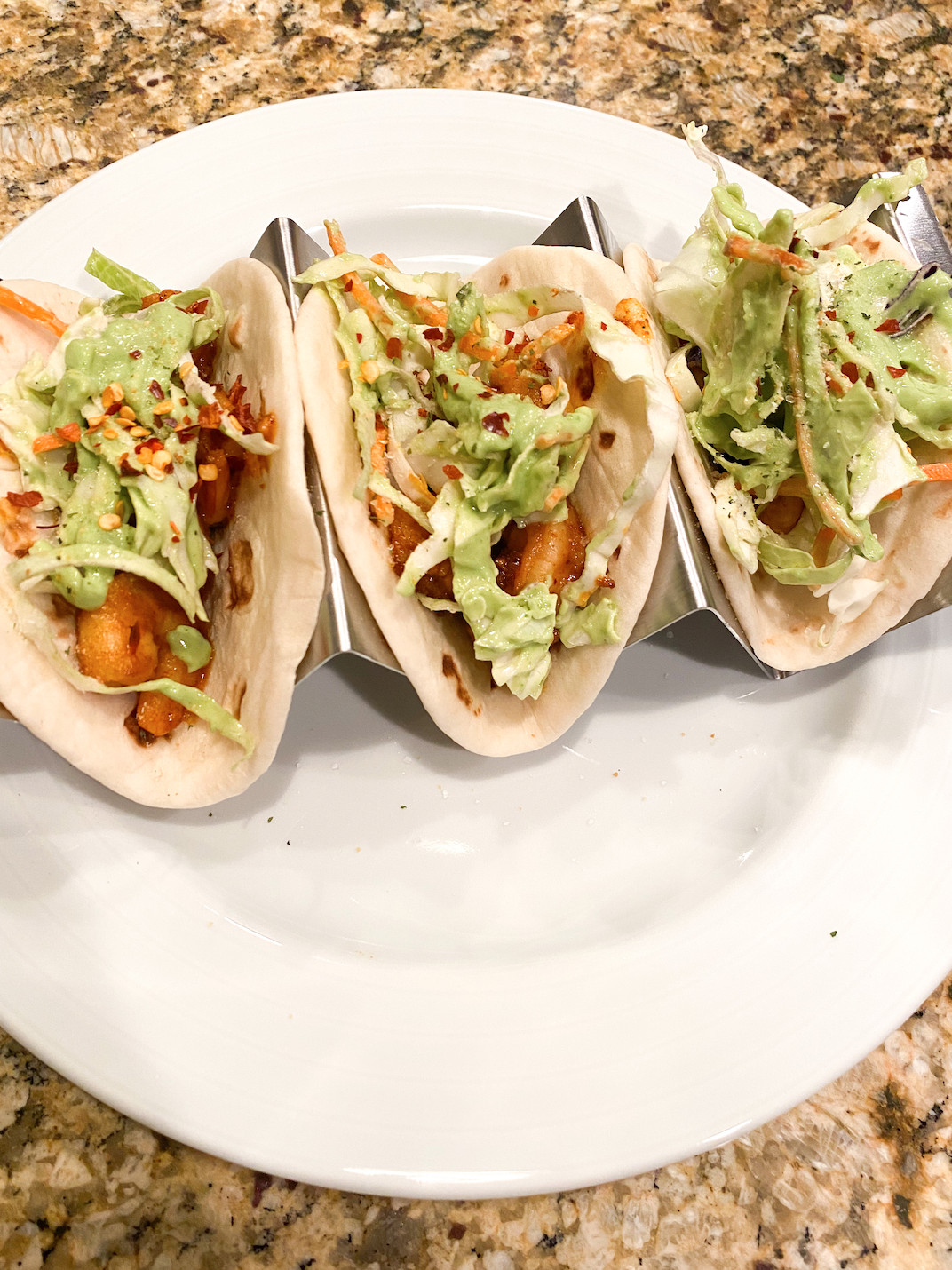 Spicy Lime-Cilantro Shrimp Tacos with Avocado Crema