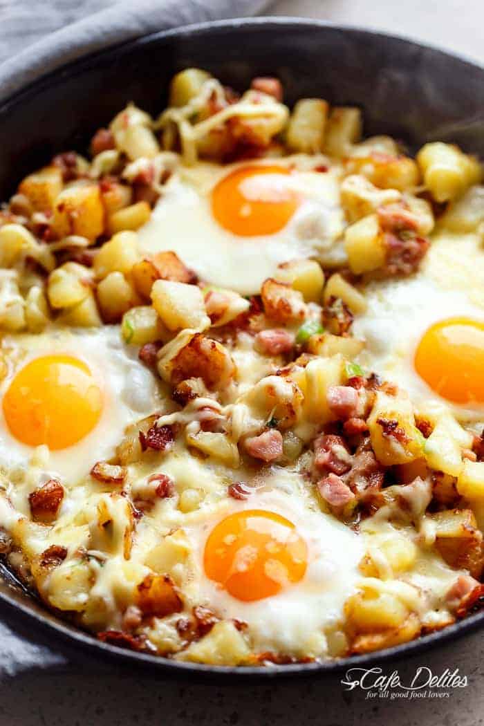 Crispy Maple-Bacon Breakfast Hash with Scrambled Eggs