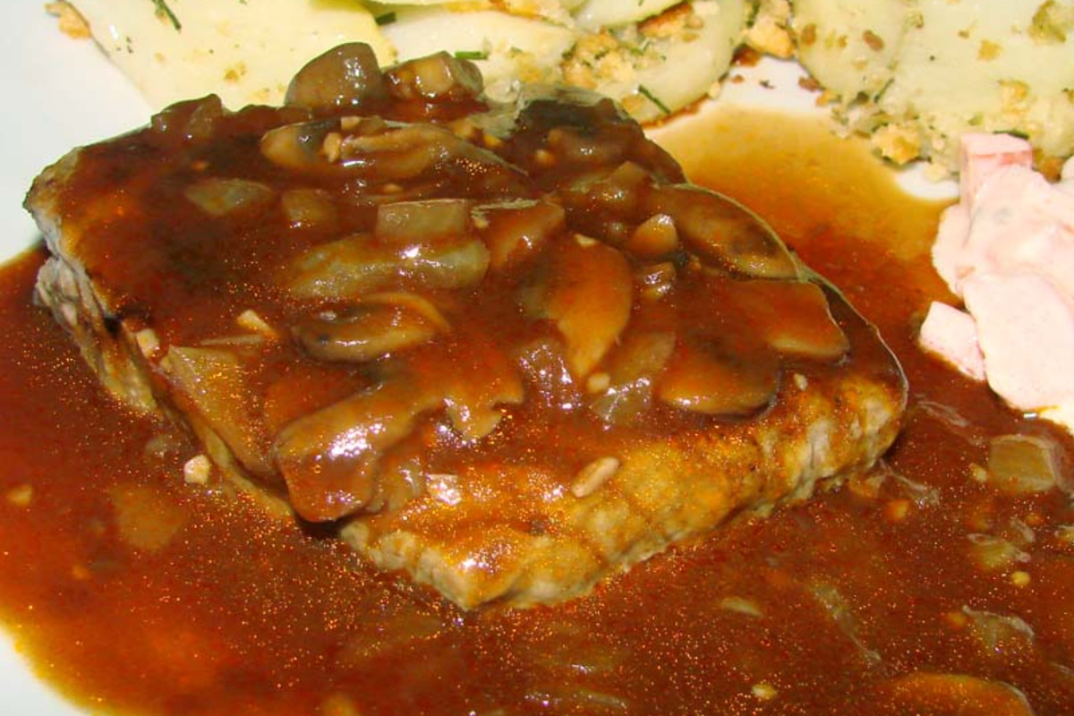 Herb-Crusted Steak with Wild Mushroom Wine Sauce