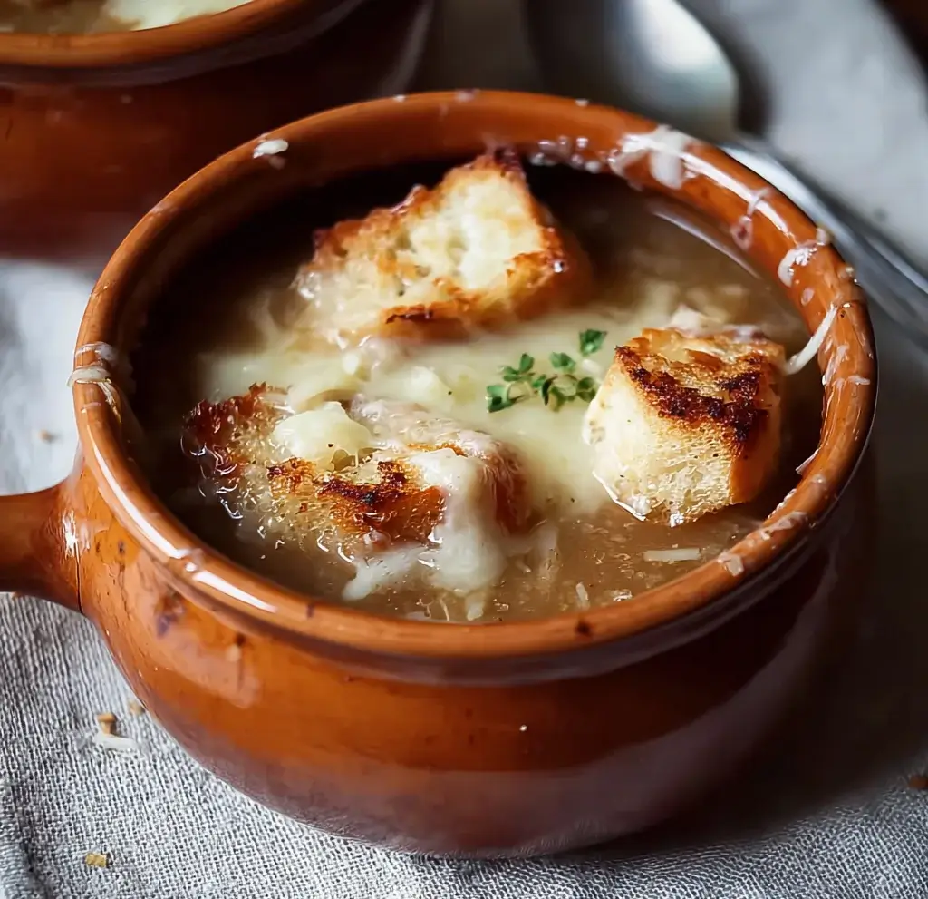 Gourmet French Onion Soup with Crispy Gruyère Croutons