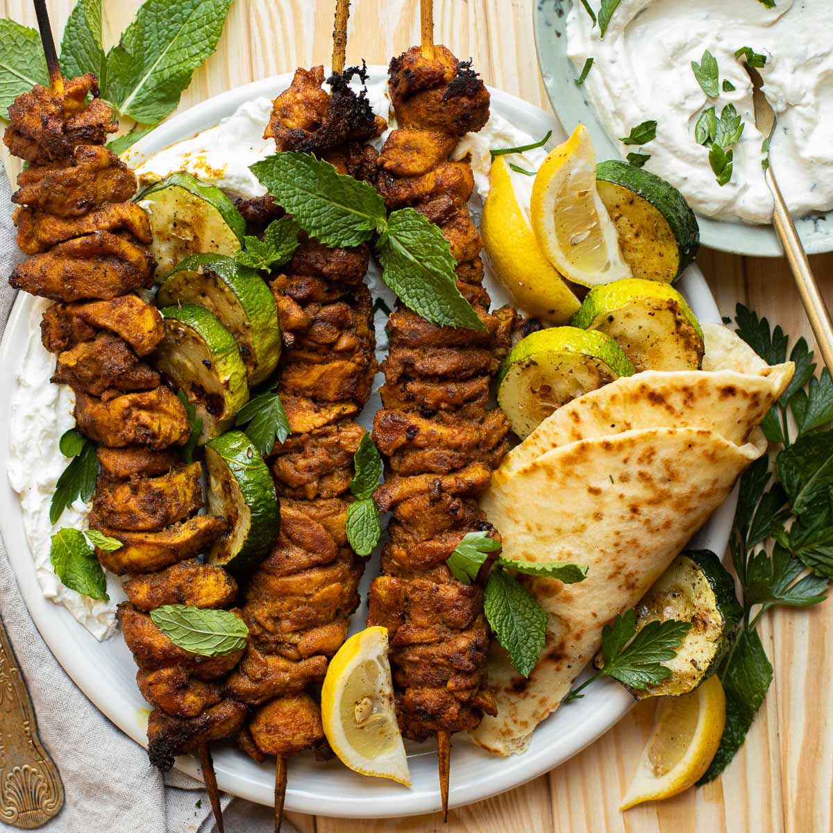 Spiced Chicken Shawarma Skewers with Tahini Drizzle