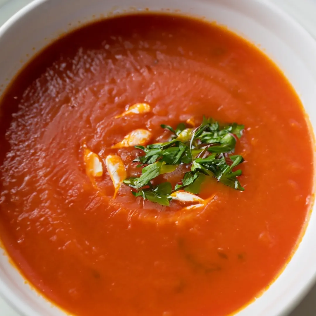 Aperol Tomato Soup with Herb Crisps