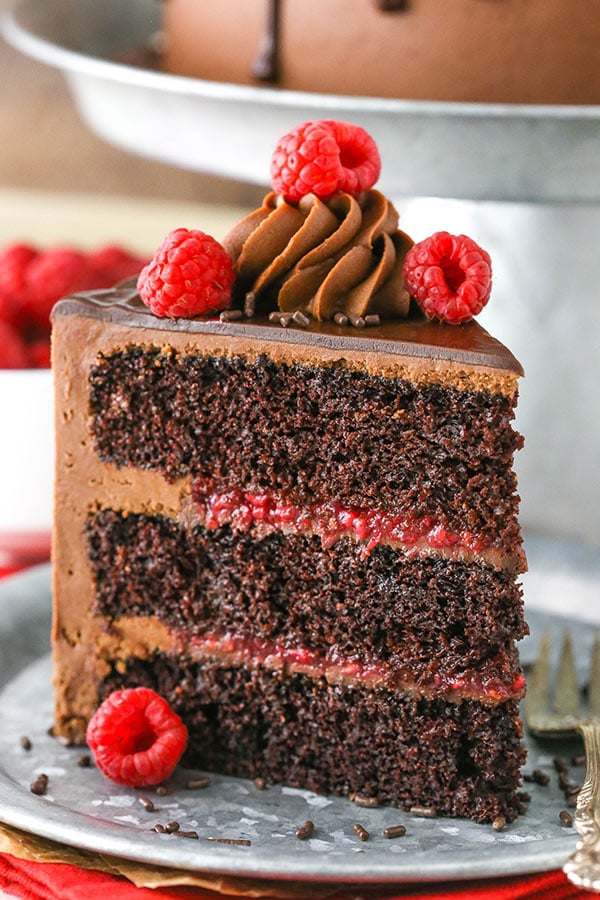 Raspberry Chocolate Layer Cake with Vanilla Cream Filling