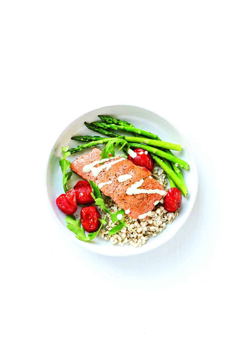 Sheet Pan Roasted Salmon with Lemon-Garlic and Asparagus