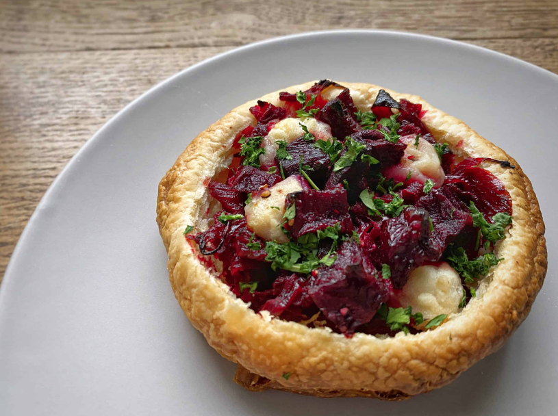 Miso-Roasted Beetroot and Goat Cheese Tart