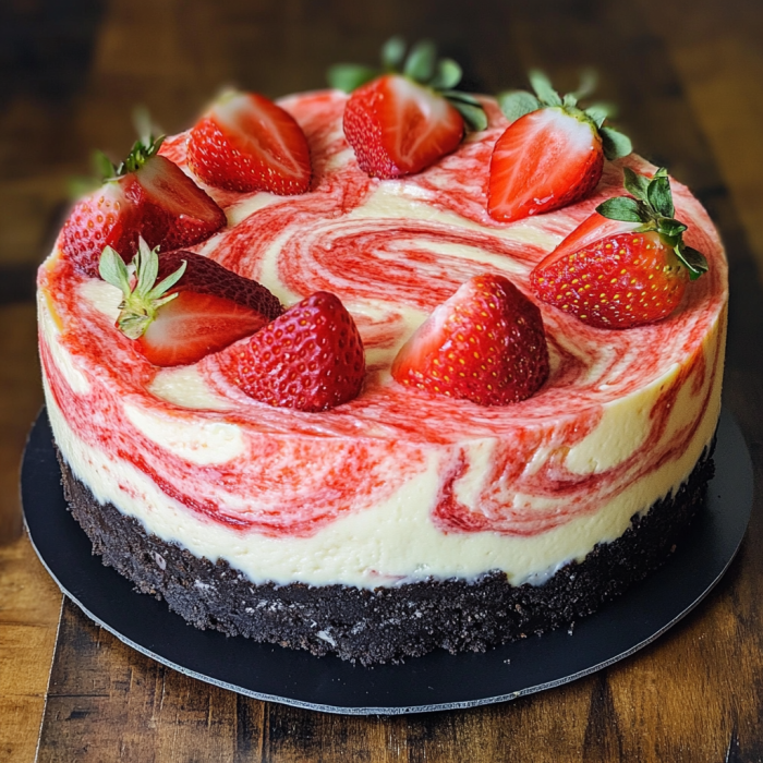 Strawberry Swirl Cheesecake with Coconut Crust