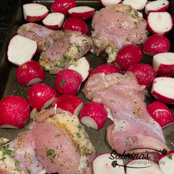 Sheet Pan Garlic-Pepper Chicken with Roasted Radishes